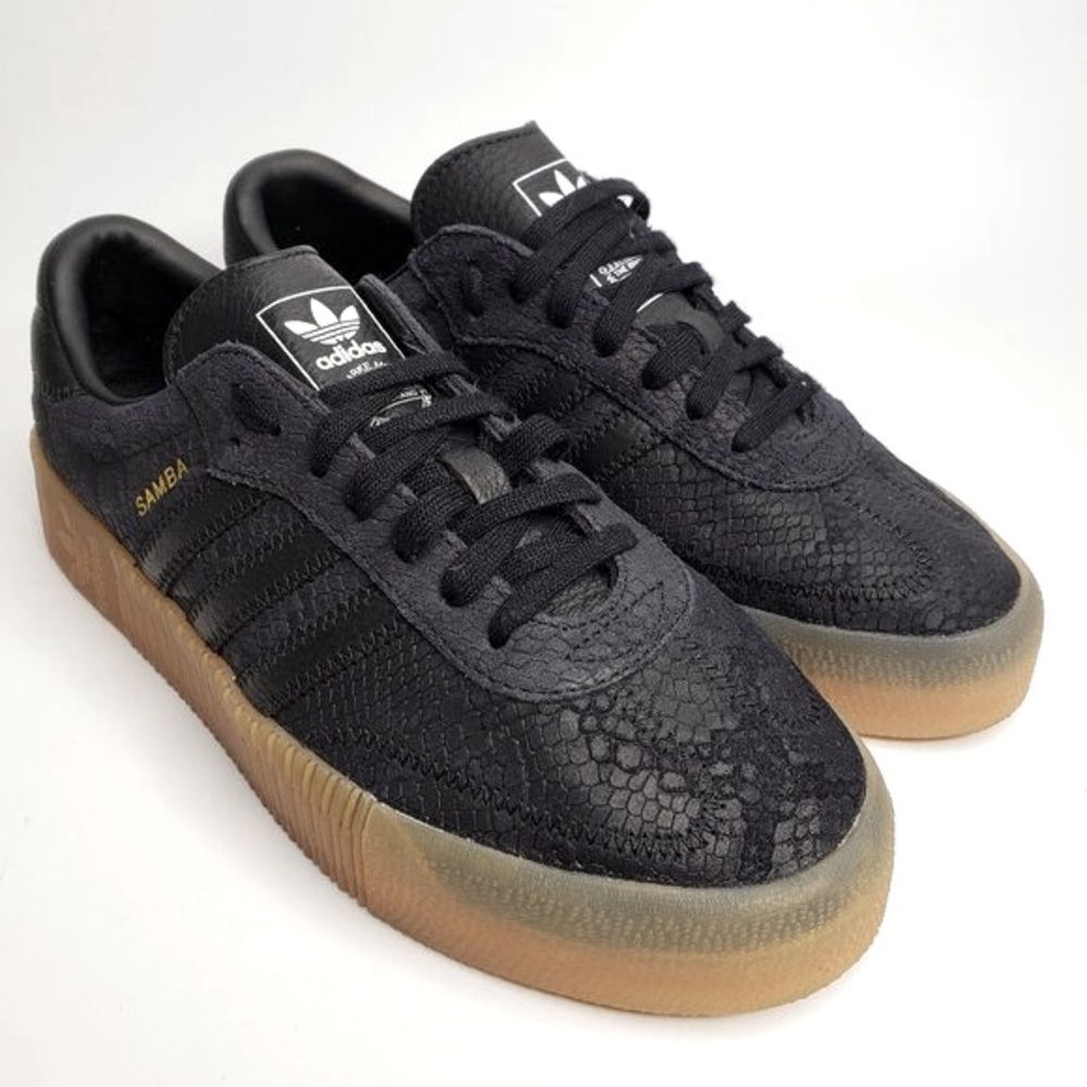 Adidas Sambarose Black Croc Embossed Gum Bottom Shoes 7.5